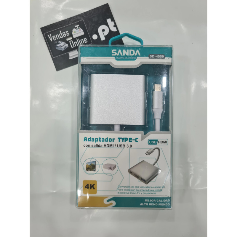 Adaptador de TypeC para HDMI e USB 3.0