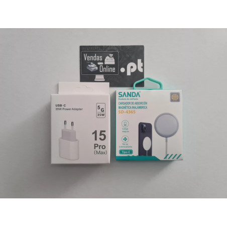 Kit Carregador 35W + Carregador Magnético Wireless 20W para Iphone e Android