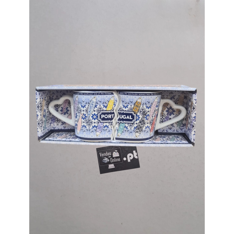 Caneca Dupla de cerâmica design tradicional azulejo