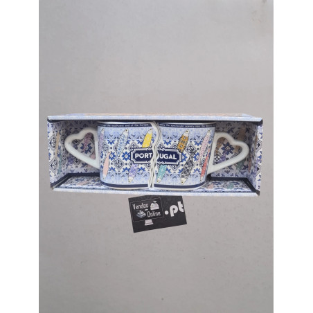Caneca Dupla de cerâmica design tradicional azulejo