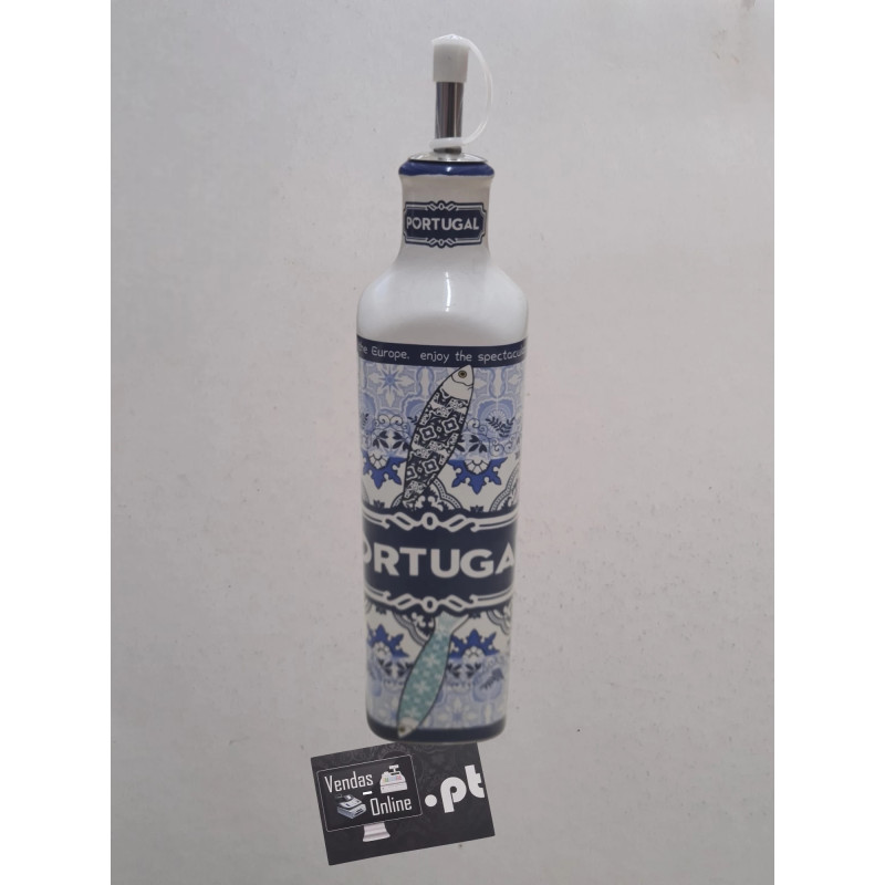 Dispensador de azeite de cerâmica herança portuguesa, design tradicional azulejo 350ml