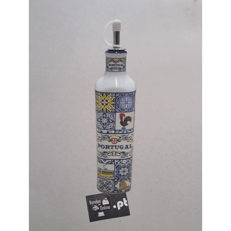 Dispensador de azeite de cerâmica herança portuguesa, design tradicional azulejo 350ml
