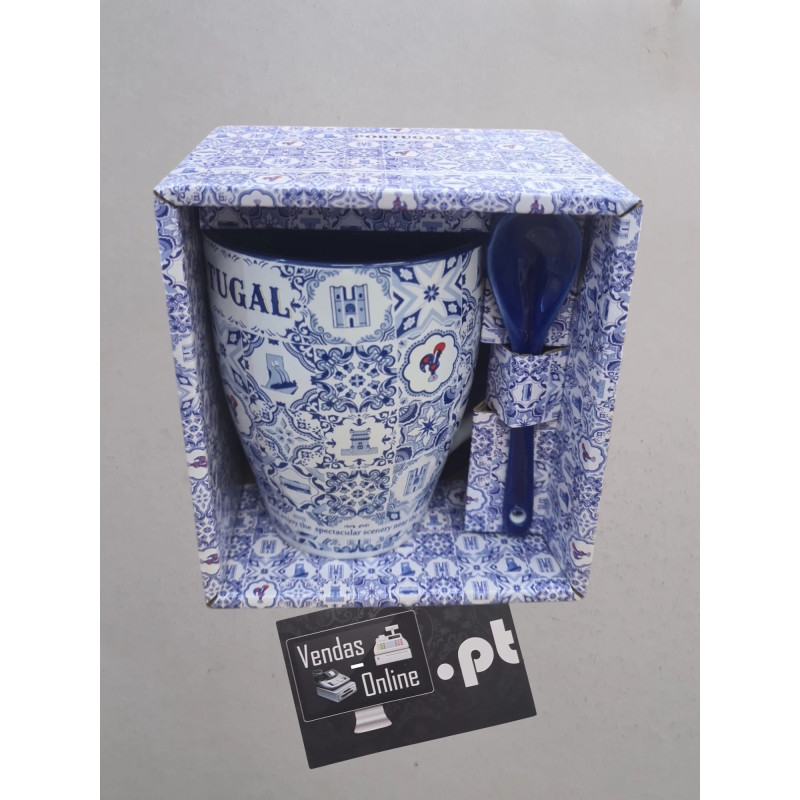 Caneca de cerâmica portuguesa, design tradicional azulejo