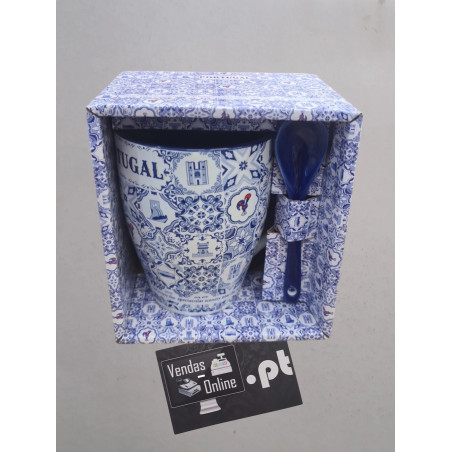 Caneca de cerâmica portuguesa, design tradicional azulejo