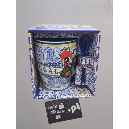 Caneca de cerâmica portuguesa, design tradicional azulejo
