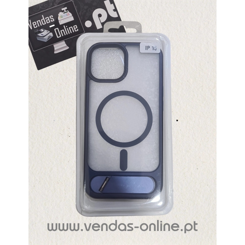 Couverture Magnétique Bleue pour iPhone 15 avec Support – Magsafe