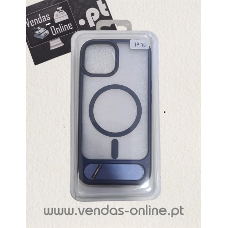 Couverture Magnétique Bleue pour iPhone 15 avec Support – Magsafe