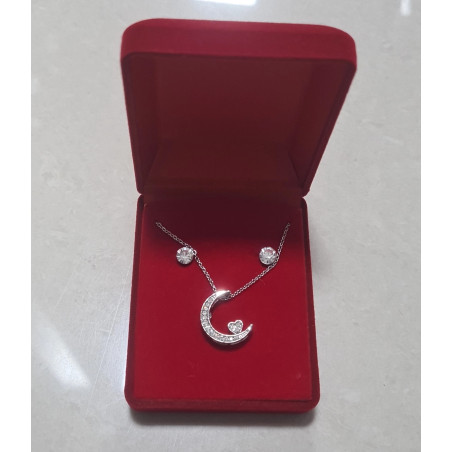 Collier et Boucles d'oreilles en Acier avec Diamants en Zircone