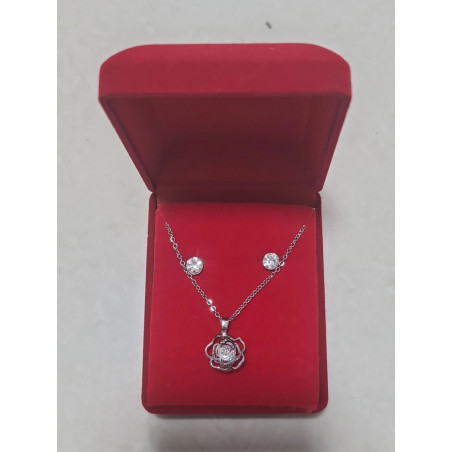 Fio e Brincos de Aço com Brilhantes de Zircônia