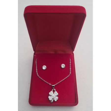 Fio e Brincos de Aço com Brilhantes de Zircônia