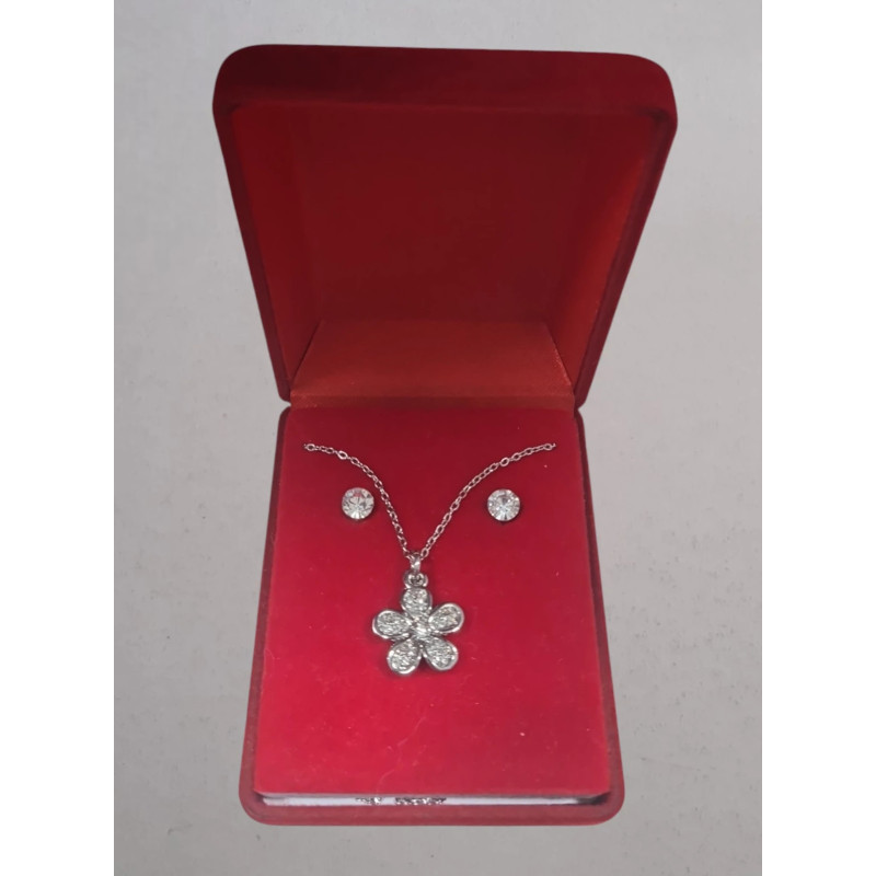 Collier et Boucles d'oreilles en Acier avec Diamants en Zircone