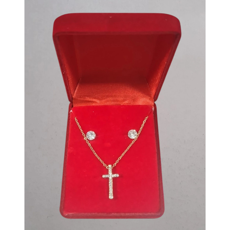 Fio e Brincos de Aço com Brilhantes de Zircônia