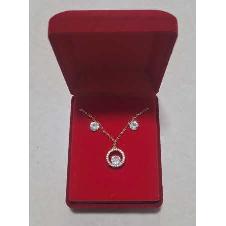 Fio e Brincos de Aço com Brilhantes de Zircônia