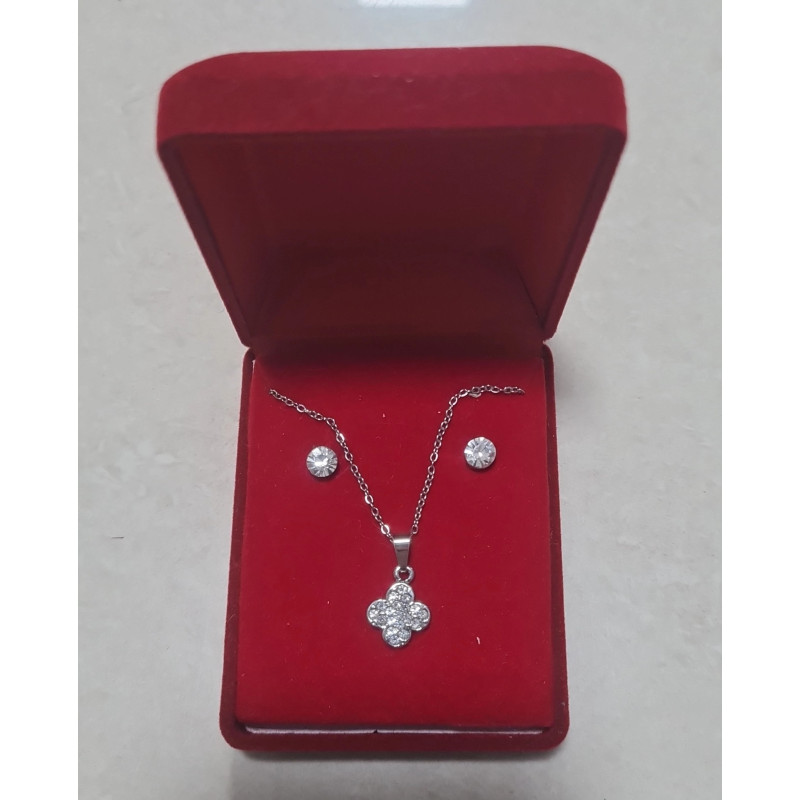 Fio e Brincos de Aço com Brilhantes de Zircônia