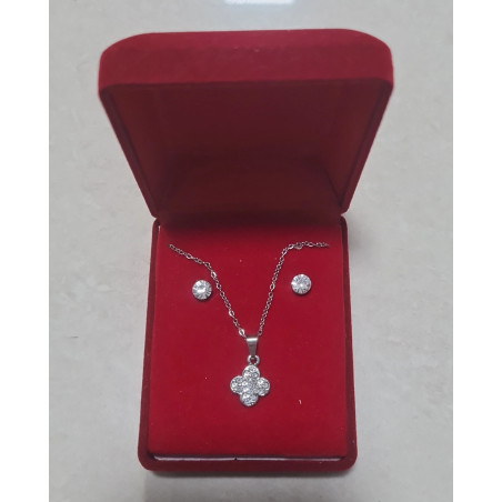 Fio e Brincos de Aço com Brilhantes de Zircônia