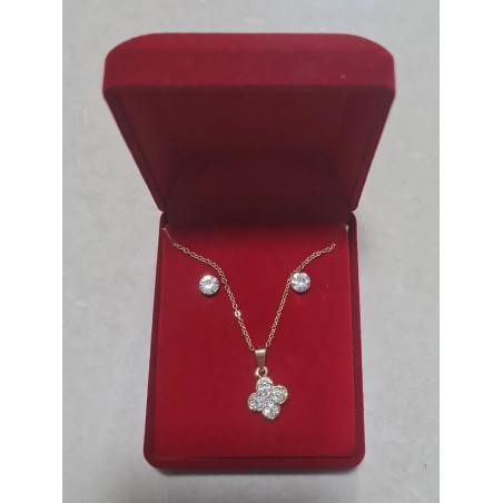 Fio e Brincos de Aço com Brilhantes de Zircônia