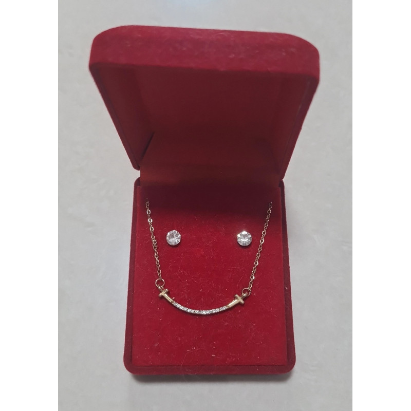 Fio e Brincos de Aço com Brilhantes de Zircônia