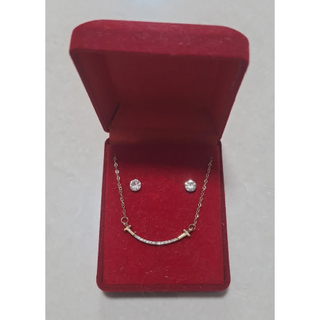 Fio e Brincos de Aço com Brilhantes de Zircônia
