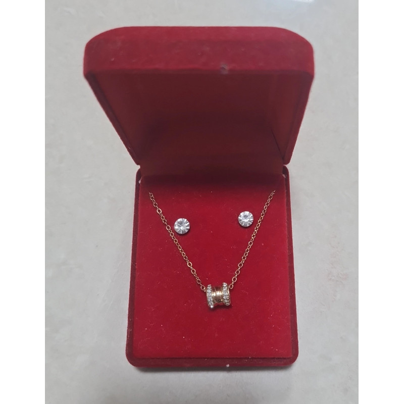 Steel Necklace and Earrings with Zirconia Diamonds