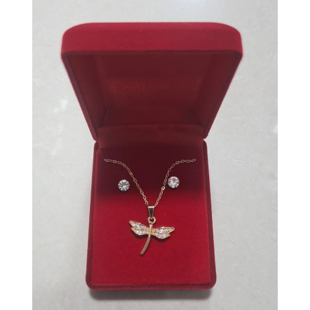Fio e Brincos de Aço com Brilhantes de Zircônia