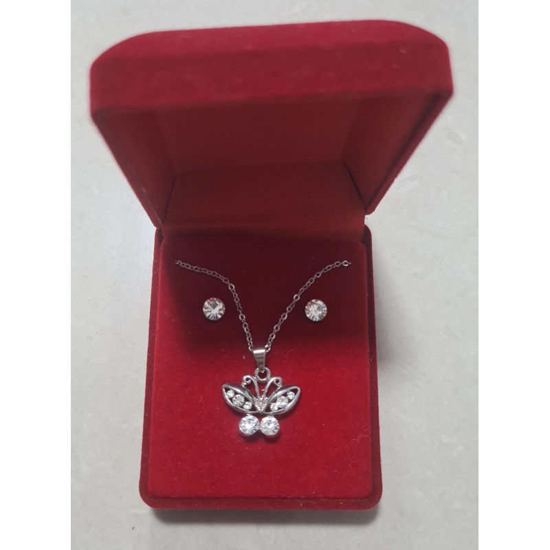 Fio e Brincos de Aço com Brilhantes de Zircônia