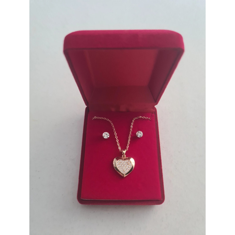 Collier et Boucles d'oreilles en Acier avec Diamants en Zircone