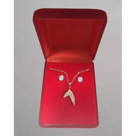 Fio e Brincos de Aço com Brilhantes de Zircônia