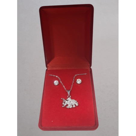 Fio e Brincos de Aço com Brilhantes de Zircônia