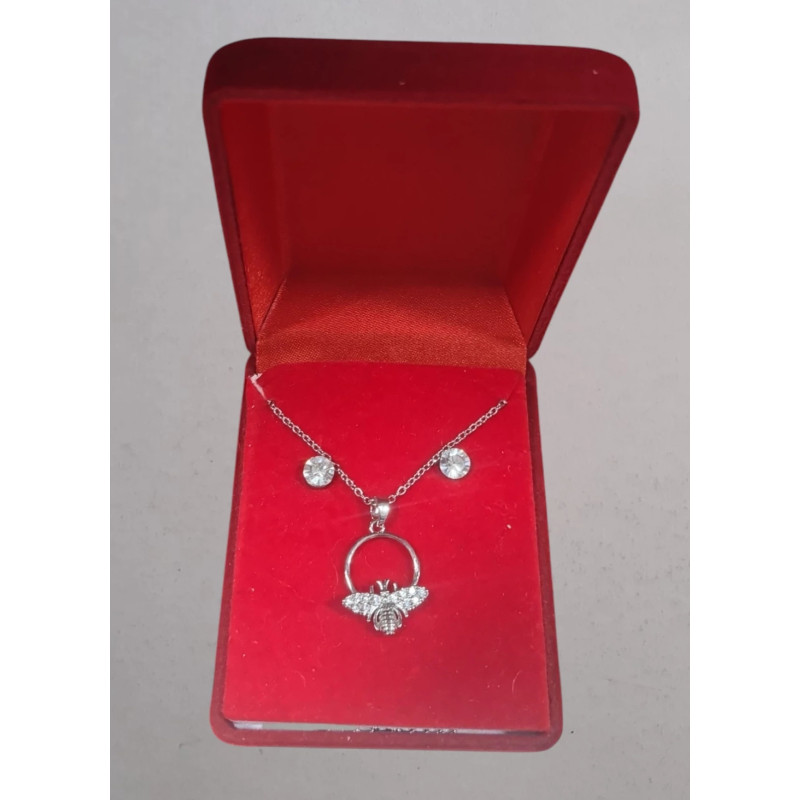 Fio e Brincos de Aço com Brilhantes de Zircônia