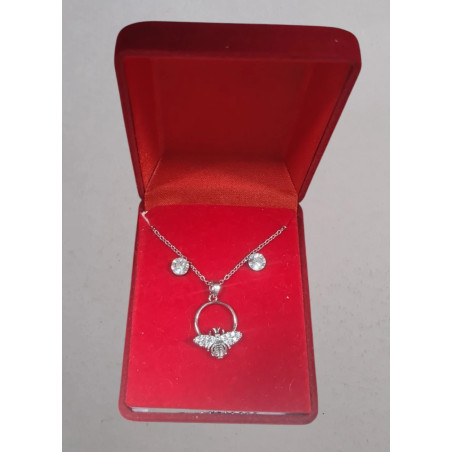 Fio e Brincos de Aço com Brilhantes de Zircônia