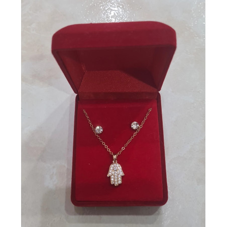 Collier et Boucles d'oreilles en Acier avec Diamants en Zircone