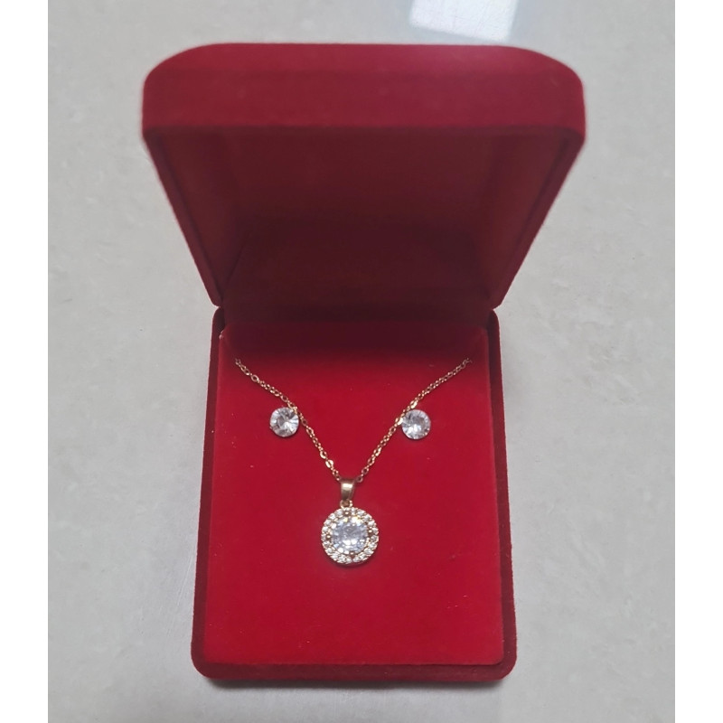 Fio e Brincos de Aço com Brilhantes de Zircônia