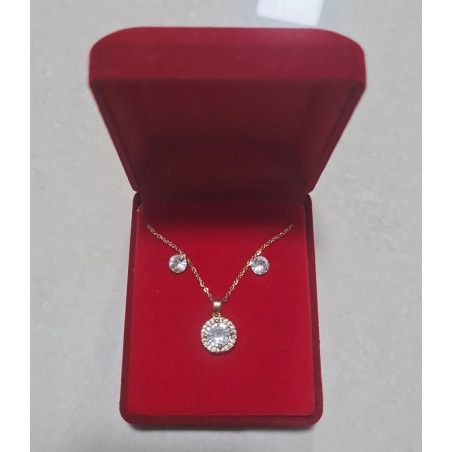 Fio e Brincos de Aço com Brilhantes de Zircônia