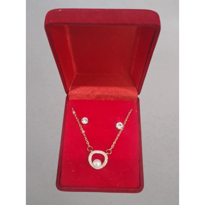 Fio e Brincos de Aço com Brilhantes de Zircônia