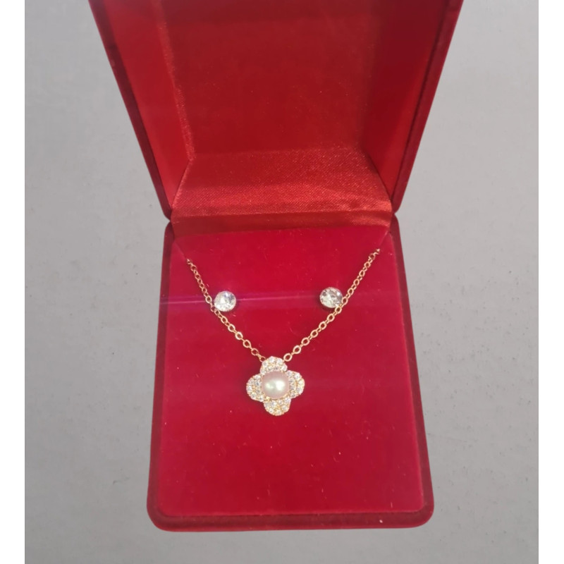 Fio e Brincos de Aço com Brilhantes de Zircônia