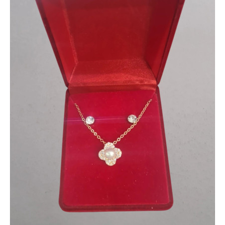 Fio e Brincos de Aço com Brilhantes de Zircônia