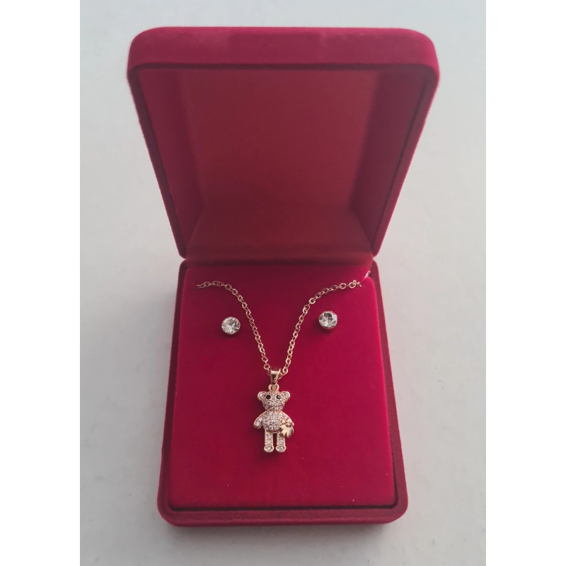 Fio e Brincos de Aço com Brilhantes de Zircônia