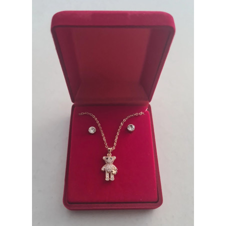 Fio e Brincos de Aço com Brilhantes de Zircônia