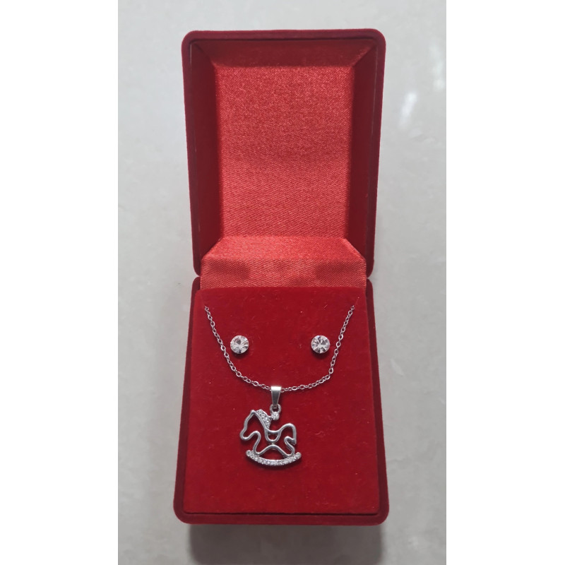 Fio e Brincos de Aço com Brilhantes de Zircônia